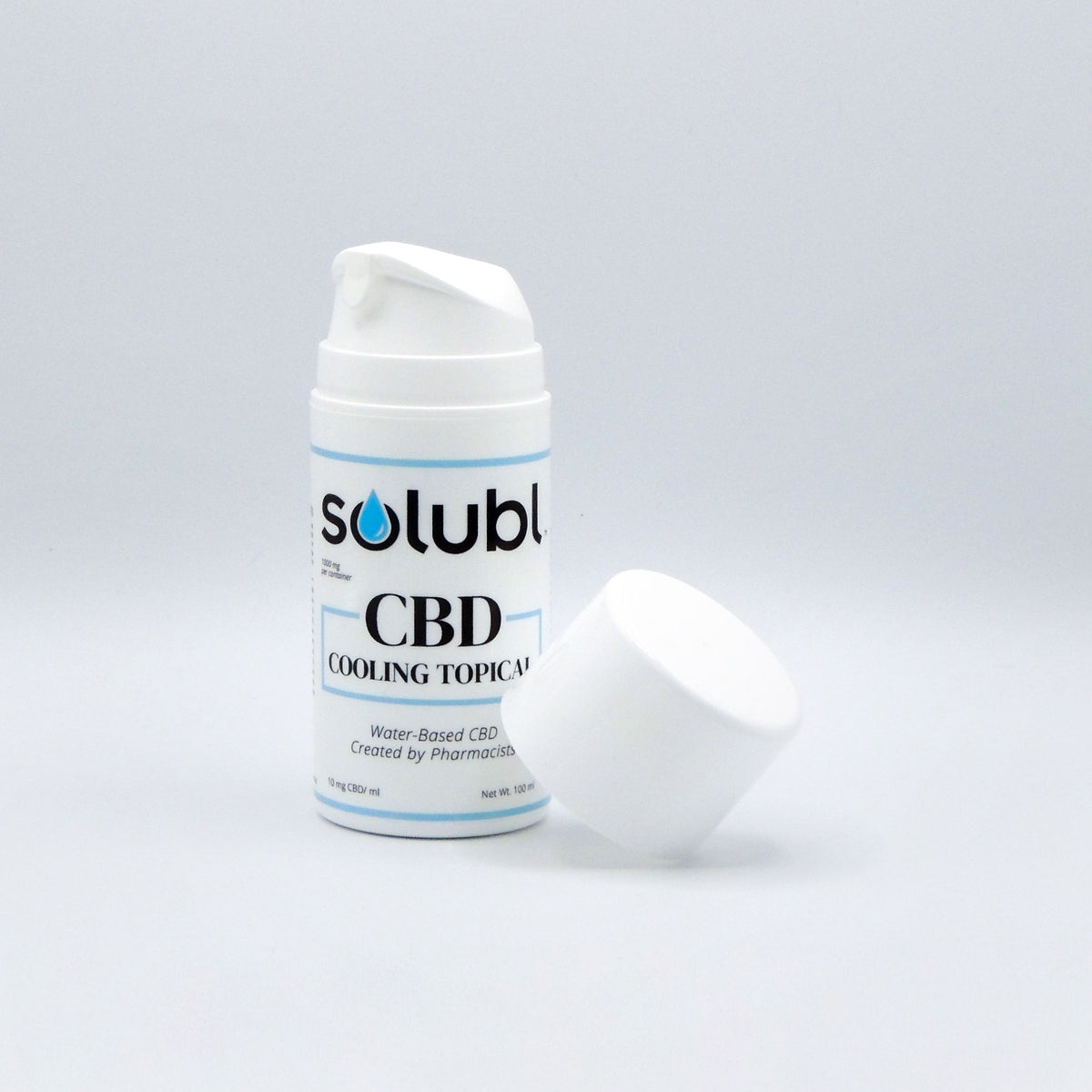 Water-based CBD Cooling Topical 100ml with cap off